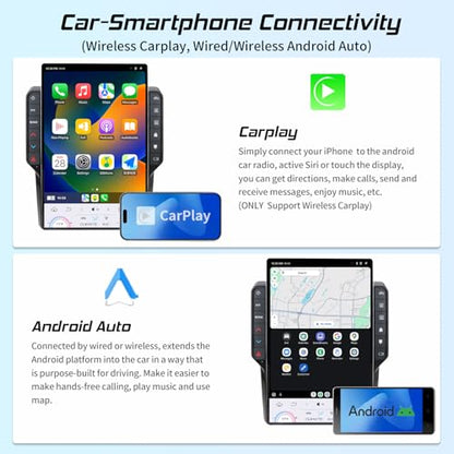 Cidava 13 Inch Car Radio for Dodge RAM 2014-2018 and 2019-2024 RAM Classic Old Body Style, T-Style Car Stereo with Wireless CarPlay/Android Auto, Fast Boot, Upgraded DSP & EQ, 4G LTE, 8+128GB