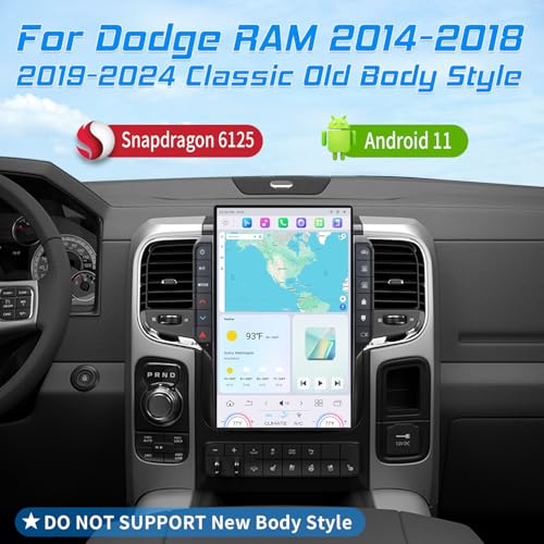 Cidava 13 Inch Car Radio for Dodge RAM 2014-2018 and 2019-2024 RAM Classic Old Body Style, T-Style Car Stereo with Wireless CarPlay/Android Auto, Fast Boot, Upgraded DSP & EQ, 4G LTE, 8+128GB