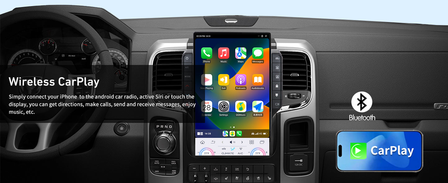 Cidava 13 Inch Car Radio for Dodge RAM 2014-2018 and 2019-2024 RAM Classic Old Body Style, T-Style Car Stereo with Wireless CarPlay/Android Auto, Fast Boot, Upgraded DSP & EQ, 4G LTE, 8+128GB