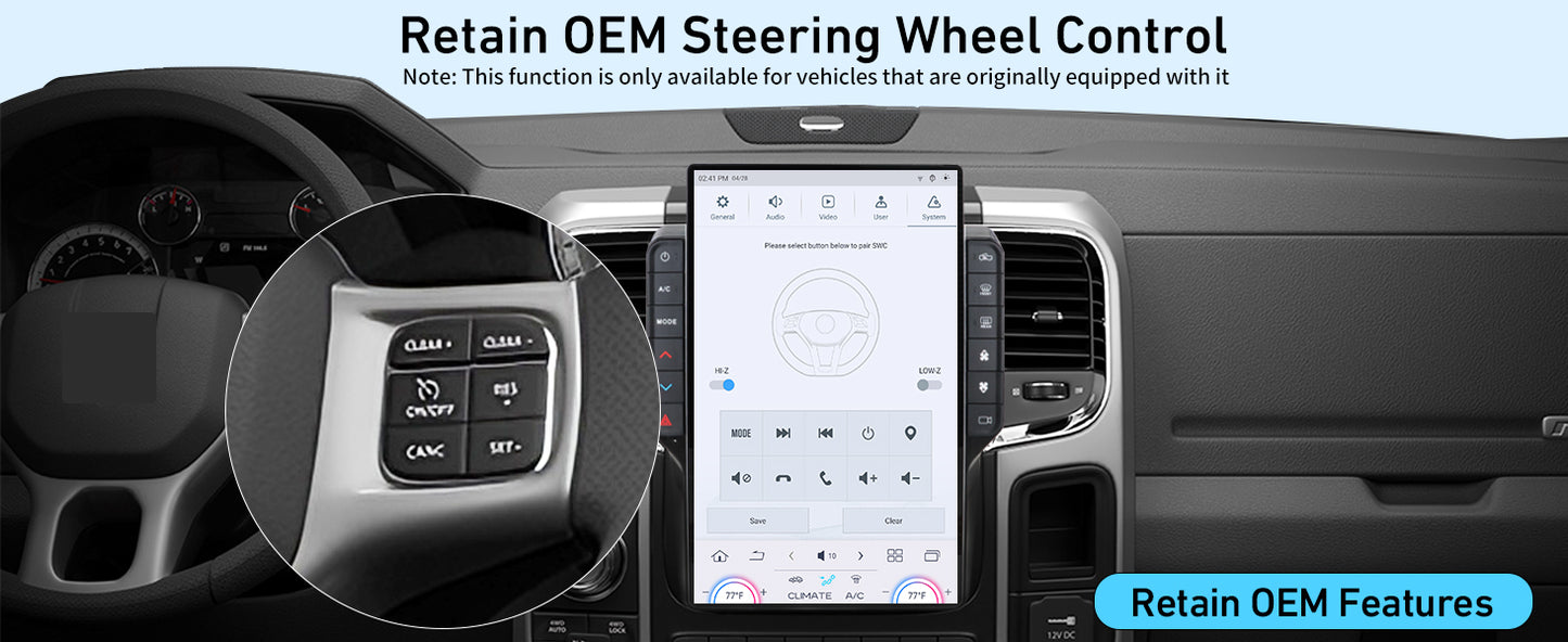 Cidava 13 Inch Car Radio for Dodge RAM 2014-2018 and 2019-2024 RAM Classic Old Body Style, T-Style Car Stereo with Wireless CarPlay/Android Auto, Fast Boot, Upgraded DSP & EQ, 4G LTE, 8+128GB